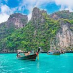 long boat blue water maya bay phi phi island1489399317