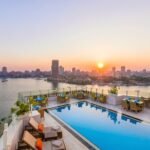 rooftop pool during sunset632929886