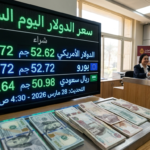 "شاشة عرض إلكترونية في بنك مصري توضح استقرار سعر الدولار اليوم السبت 28 مارس 2026 أمام الجنيه المصري، مع ظهور أوراق نقدية دولاريه ومصرية على المنضدة."